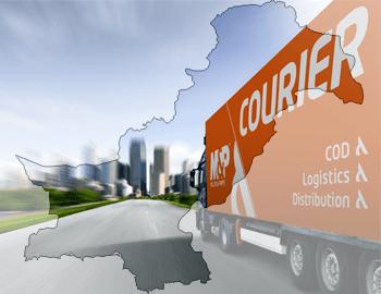 M&P Express Logistics truck delivering packages across Pakistan, offering courier, and distribution services